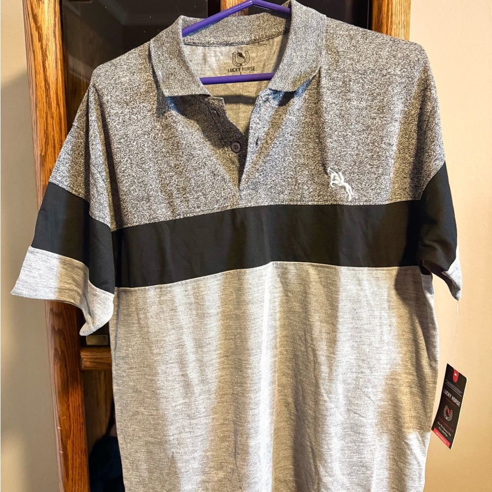 Men's Gray and Black Polo Shirt